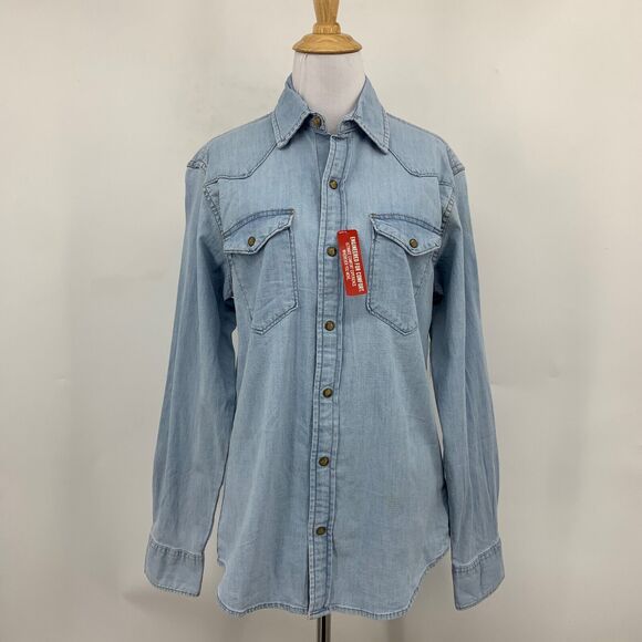 Wrangler Shirt Men Small SLIM Untuck Fit Free To Stretch Chambray Snap Button - Picture 2 of 13